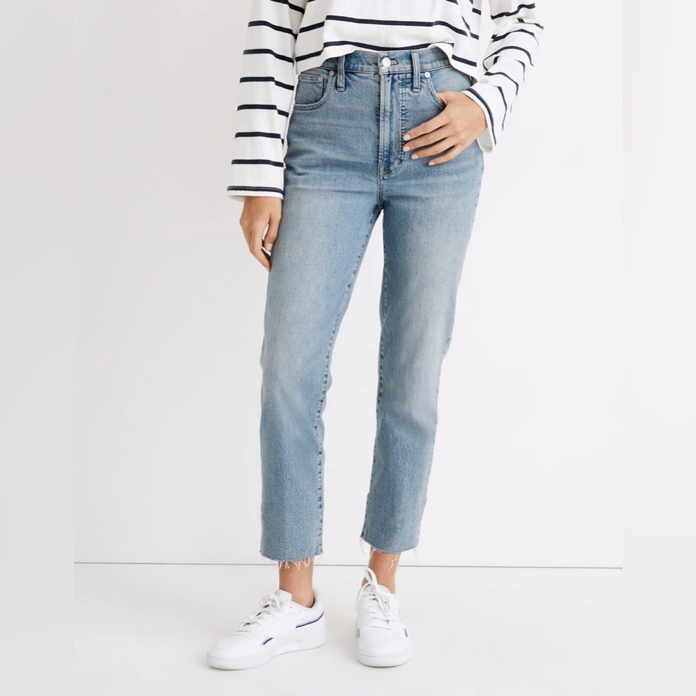 Madewell Perfect Vintage Ankle Light Blue Wash Raw Hem High Rise 26 Short Petite